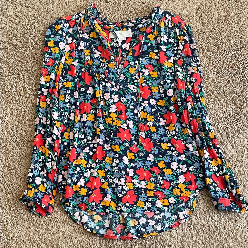 LOFT Multicolor Floral Blouse - Red, Blue, Yellow